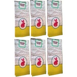 Kane Home Kitchen Towels Spring Bunny x6 Yellow with Green Poka Dots 16"x26"